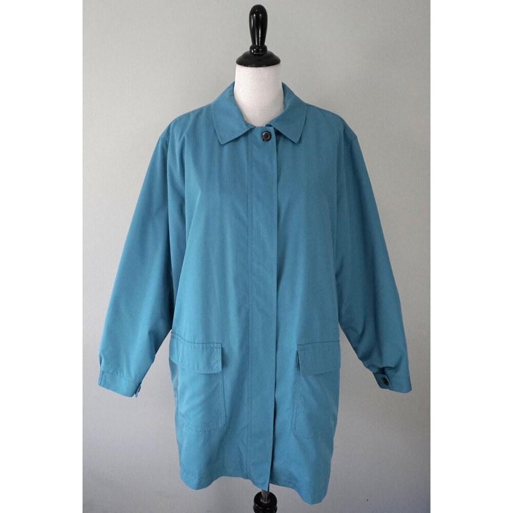 L.L. Bean Womens Blue Zip Up Button Lined Rain Coat Jacket Size 1X